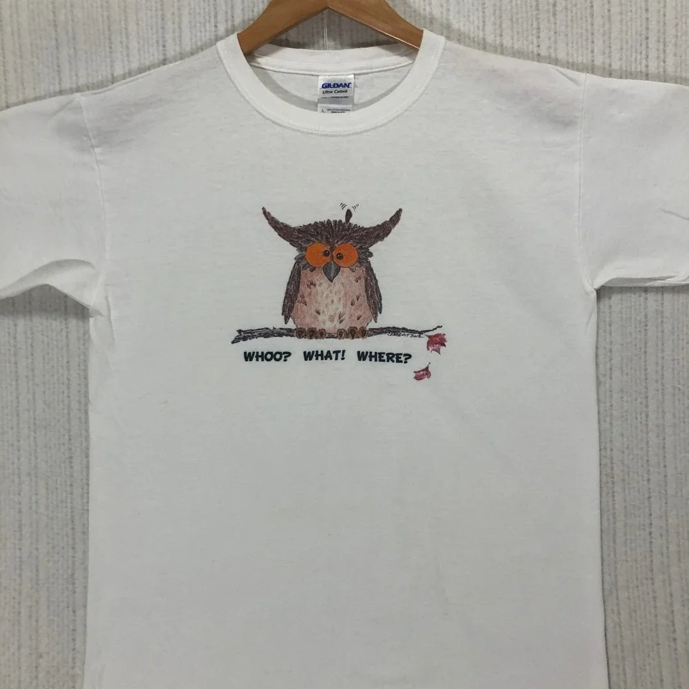 Anna Maria Island Owl Graphic T-Shirt Who What Where‎ Novelty Tee Youth L